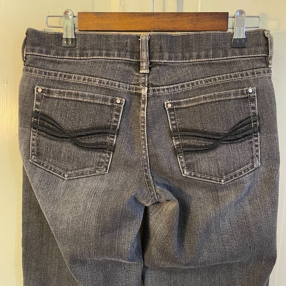 Black Cropped Jeans with Embellished Pockets, Cropped Denim, Black Washed Jeans